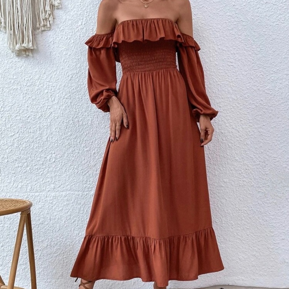 SHEIN Off Shoulder Ruffle Trim Dress